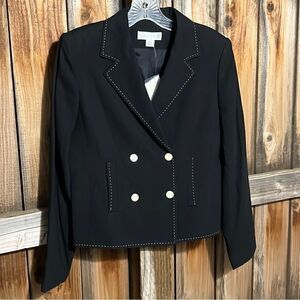 Casual Corner blazer cropped black double breasted white 6 FIRM on PRICE